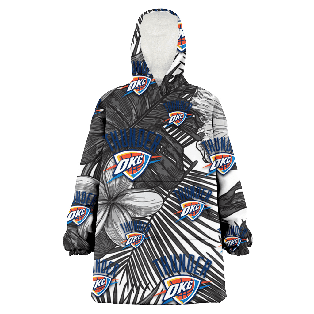 Oklahoma City Thunder Grey Sketch Hibiscus Palm Leaf White Background 3D Printed Hoodie Blanket Snug Hoodie