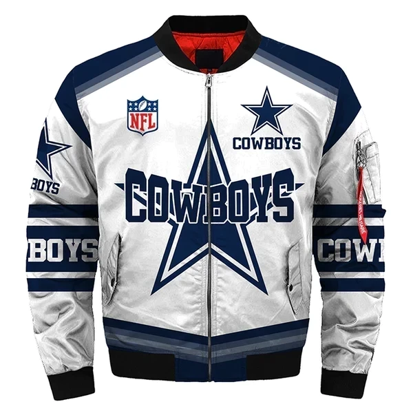 Dallas Cowboys Pattern Super Bowl Bomber Jacket White And Navy