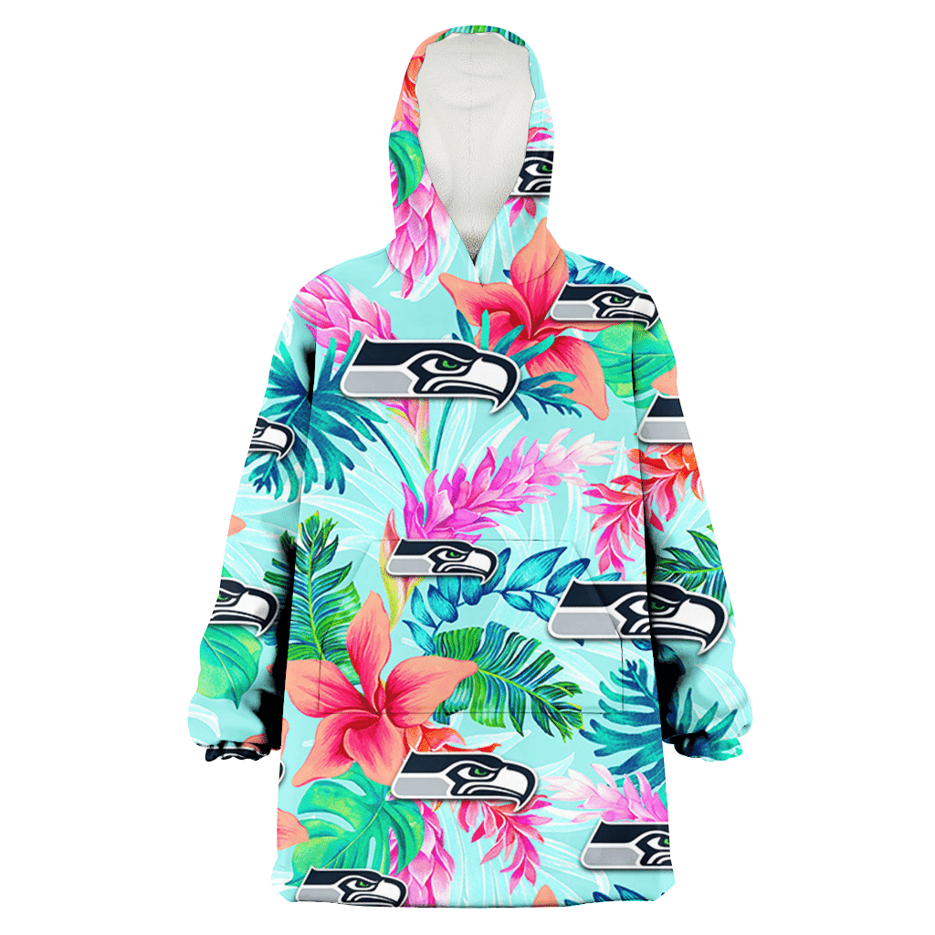 Seattle Seahawks Coral Porcelain Flower Violet Orchid Light Blue Background 3D Printed Hoodie Blanket Snug Hoodie