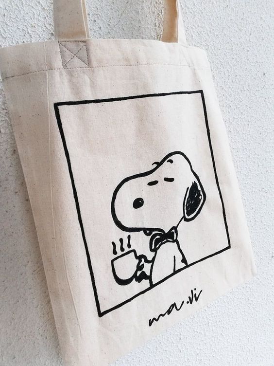 Snoopy Tote Bag N095, Canvas Tote Bags, Tote Bag Design, Tote Bag Idea