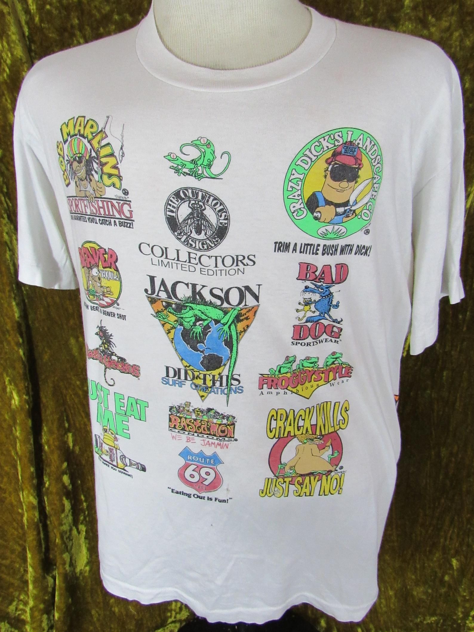 Vintage 90’S Jackson Did This Surf Creations All Over Logo Graphic T-Shirt Outhouse Designs