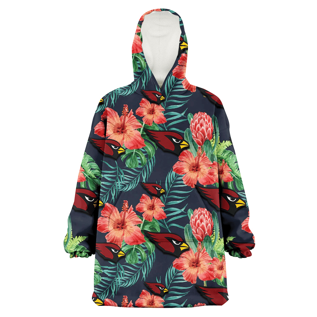 Arizona Cardinals Orange Hibiscus Green Tropical Leaf Dark Background 3D Printed Hoodie Blanket Snug Hoodie