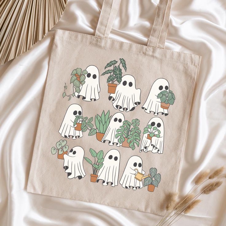 Plant Ghost Halloween Tote Bag Plant Mom tote Spooky Houseplant Cute Ghost with Plant Tote Potted plant Halloween gardener Gift Plant Lover, Best Tote Bags Ideas, Cute Tote Bags Ideas, Tote Bag Design Ideas, Girls Tote Bag, Best Canvas Tote Bags Ideas