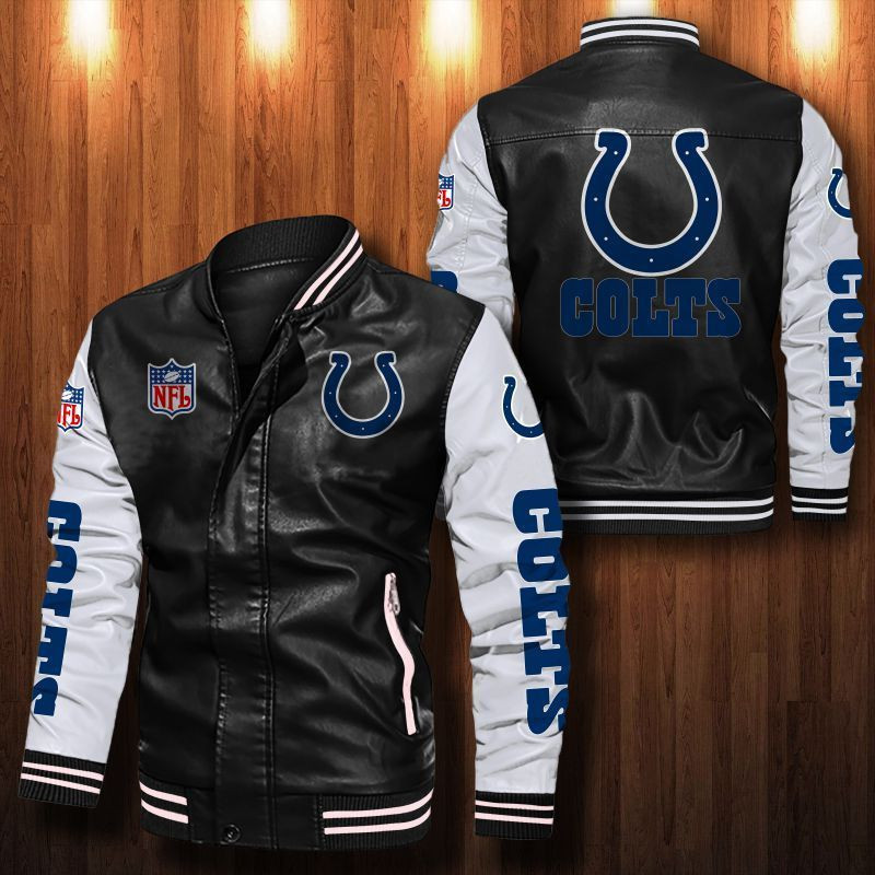 Indianapolis Colts Leather Varsity Jacket Bomber Coat