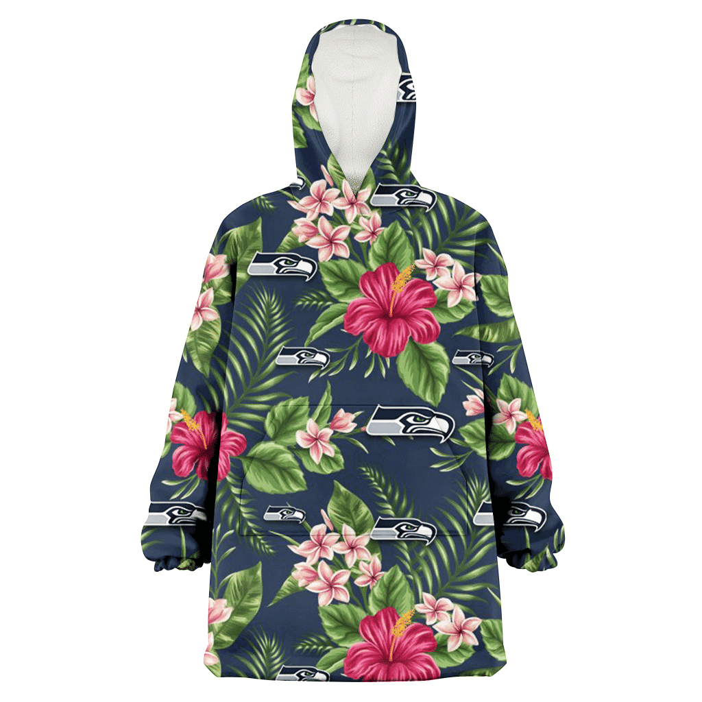 Seattle Seahawks Red Hibiscus Pink Porcelain Flower Dark Background 3D Printed Hoodie Blanket Snug Hoodie