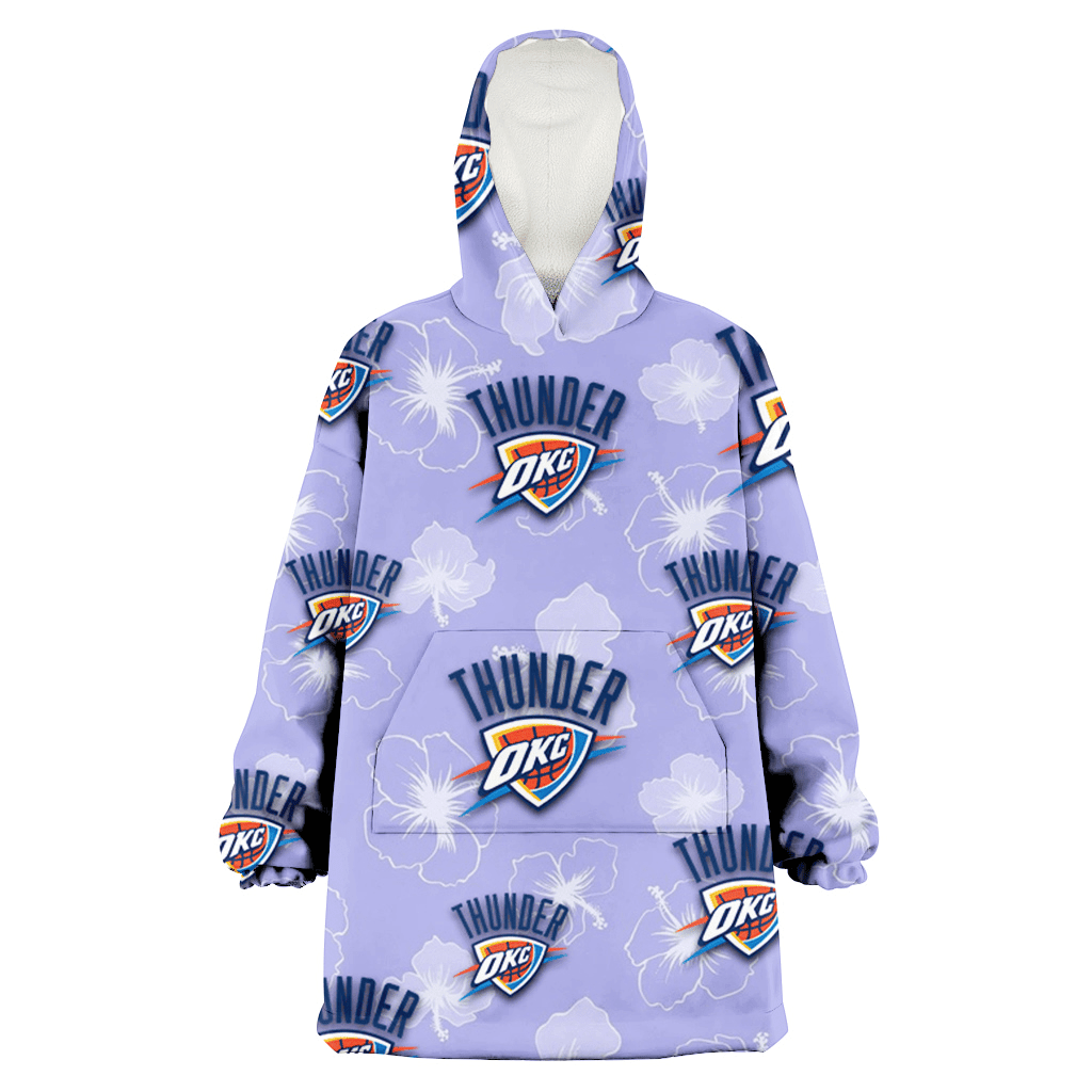 Oklahoma City Thunder Sketch White Hibiscus Violet Background 3D Printed Hoodie Blanket Snug Hoodie