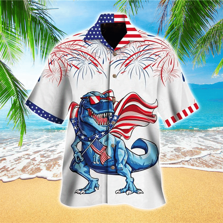 Dinosaurs 4Th Of July Apparel, Dinosaurs Independence Day Hawaiian Shirt