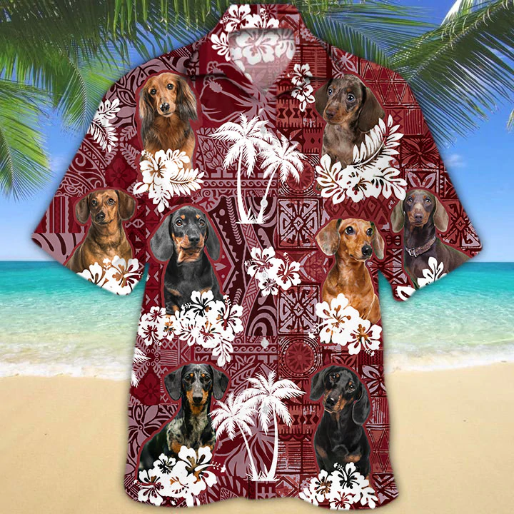 Dachshund Red Hawaiian Shirt, Gift For Dog Lover Shirts, Animal Summer Shirts, Hawaiian Shirt Men