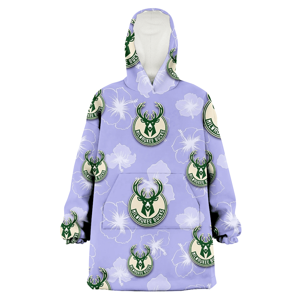 Milwaukee Bucks Sketch White Hibiscus Violet Background 3D Printed Hoodie Blanket Snug Hoodie