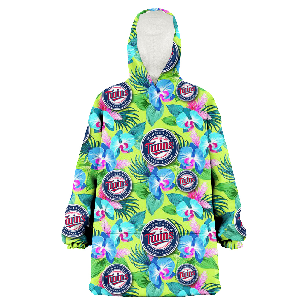 Minnesota Twins Blue Orchid Green Pink Leaf Green Background 3D Printed Hoodie Blanket Snug Hoodie