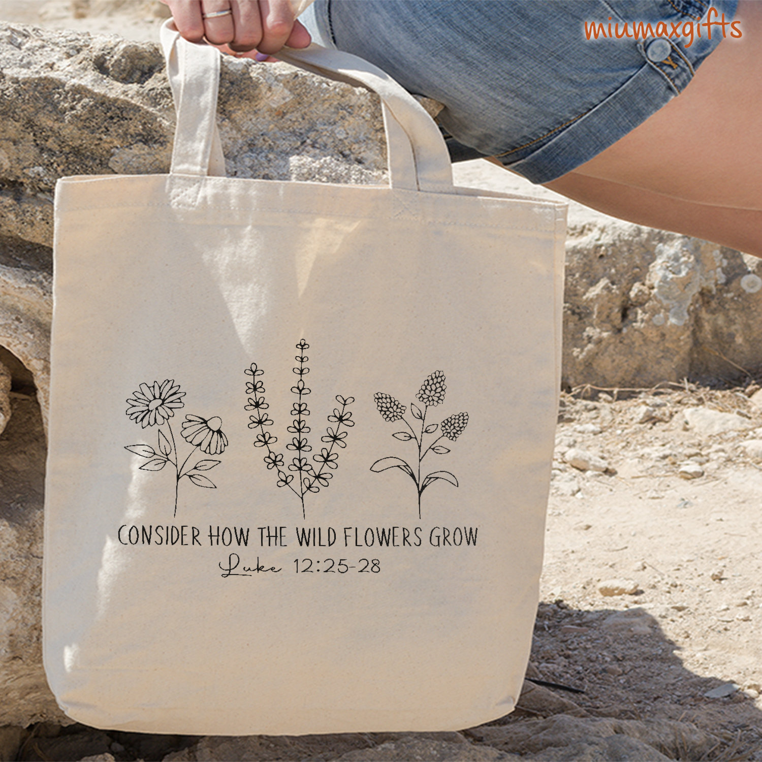 Wildflower Christian Tote Bag, Luke 12 Bible Verse Bag, Christian Bag, God Tote Bag, Jesus Tote Bag, Faith Tote Bag, Christian Woman Gift