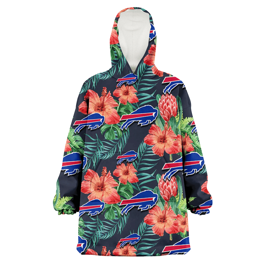Buffalo Bills Orange Hibiscus Green Tropical Leaf Dark Background 3D Printed Hoodie Blanket Snug Hoodie