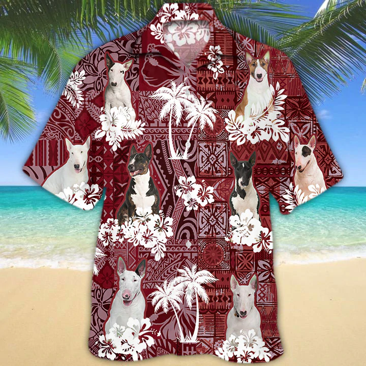 Bull Terrier Red Hawaiian Shirt, Animal Summer Shirts, Dog Lover Shirts, Hawaiian Shirt Men