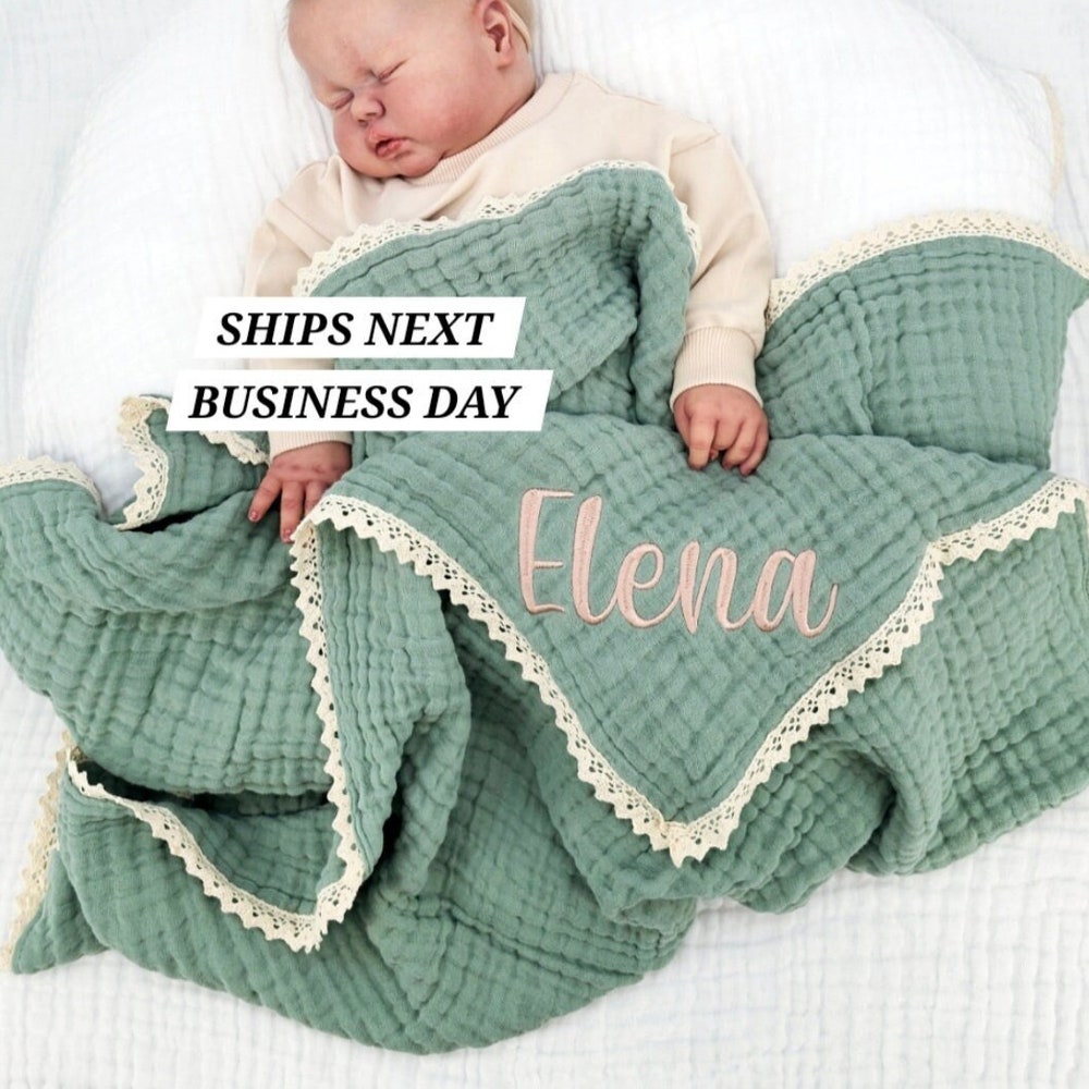 Baby Blanket, Organic Muslin Blanket,Personalized Baby Blanket,Luxury Baby Swaddle Blanket, Embroidered Name Baby Blanket, Baby Shower Gift. X Teefantasy Teeshirtsummer