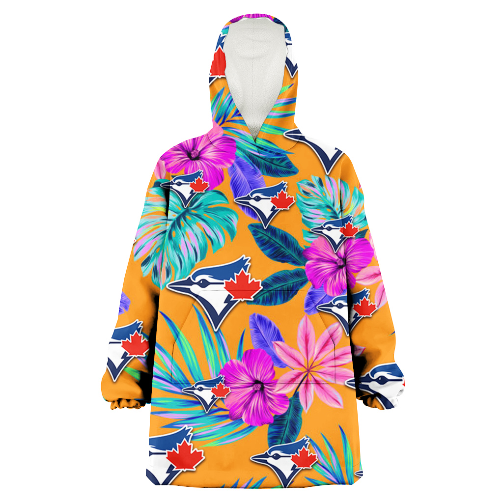 Toronto Blue Jays Purple Hibiscus Neon Leaf Orange Background 3D Printed Hoodie Blanket Snug Hoodie