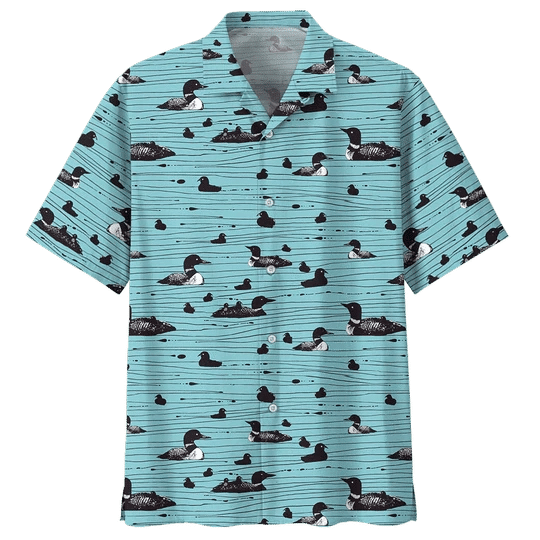 Duck Hawaiian Shirt, Duck Button Up Shirt- Short Sleeve Summer Shirt, Black Duck Hawaiian Shirt