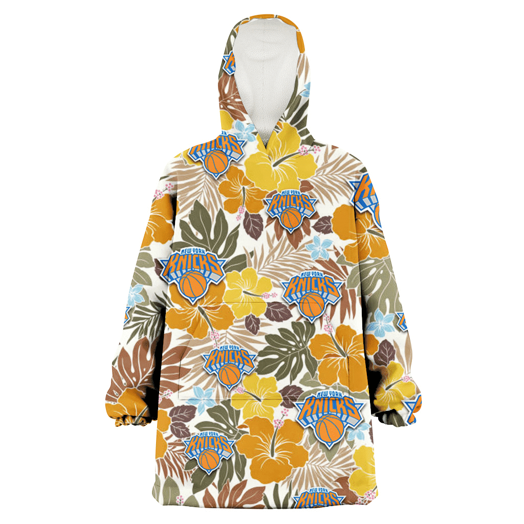 New York Knicks Brown Yellow Hibiscus White Background 3D Printed Hoodie Blanket Snug Hoodie