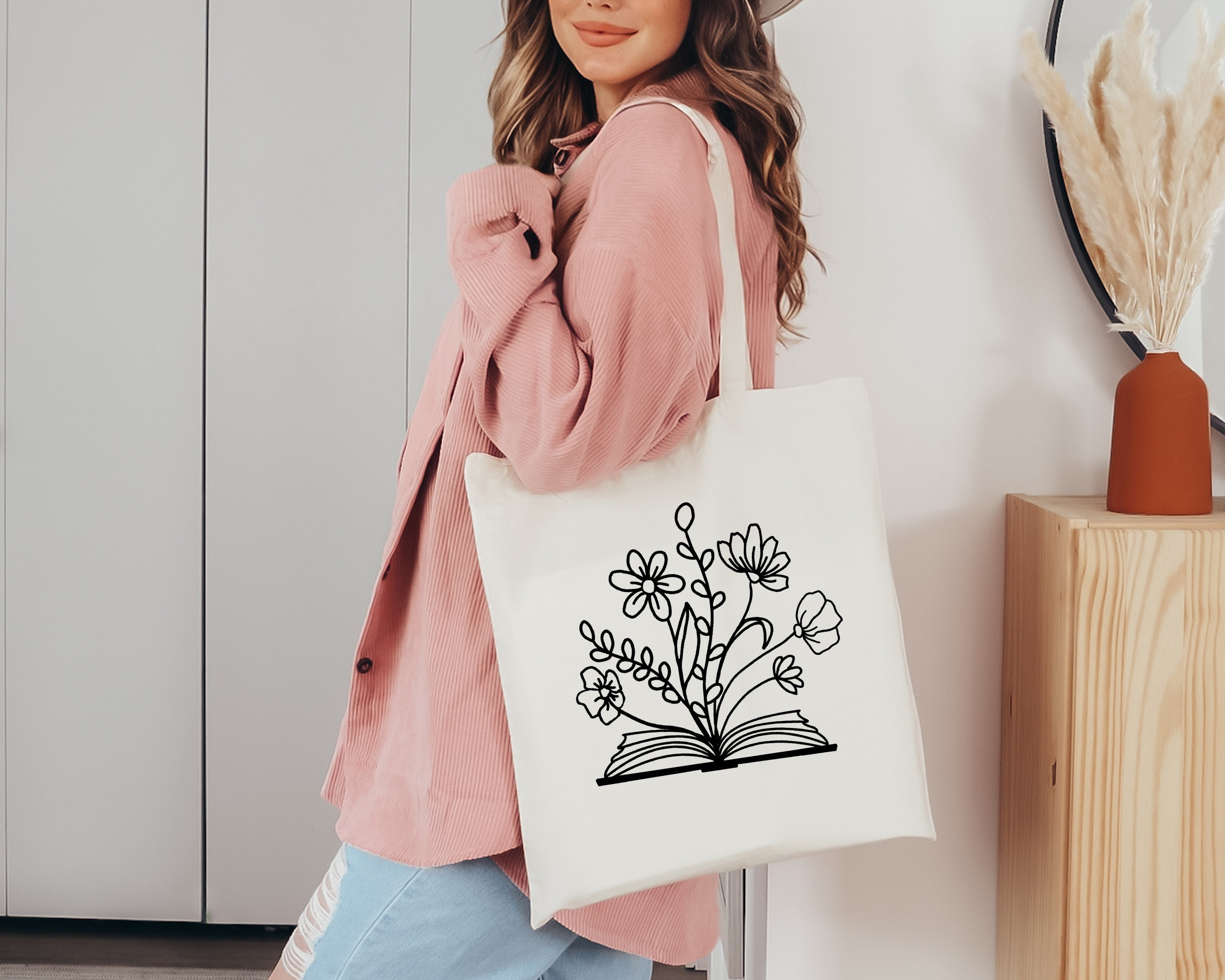 Wildflower Tote Bag, Floral Tote Bag, Shoulder Bags, Butterfly Tote Bag, Garden Bag, Plant Women Tote Bag, Daisy Tote Bag, Christmas Gift