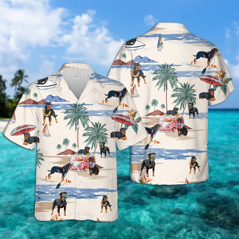 Rottweiler Summer Beach Hawaiian Shirt, Dog Beach Short Sleeve Hawaiian Shirt