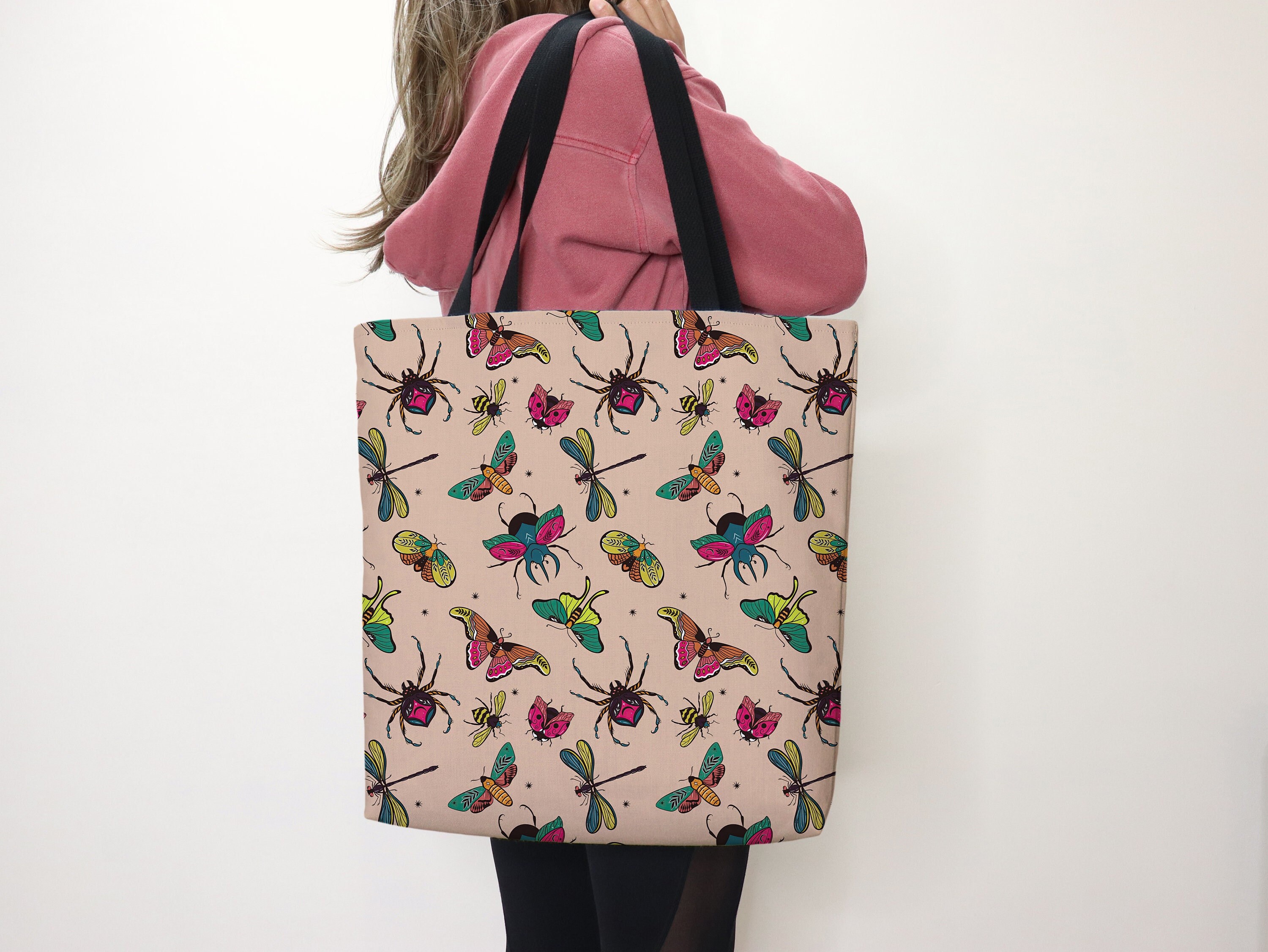 Insect Tote Bag Insect Bag School Tote Insect Gift Cute Bag Bug Beetle Dragonfly Bee Insect Curio Everyday Tote Grocery Bag Bug Work Tote