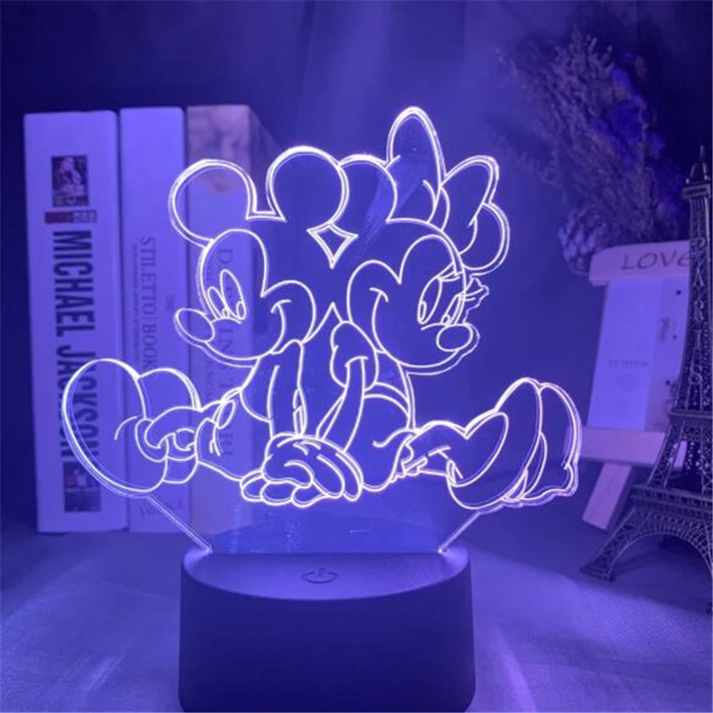 Disney Cartoon 3D Night Light Minnie Mickey Mouse Acrylic Touch Light 3D Illusion Lamp Bedroom Decorative Table Lamp Child Gift Alx Shirttrend