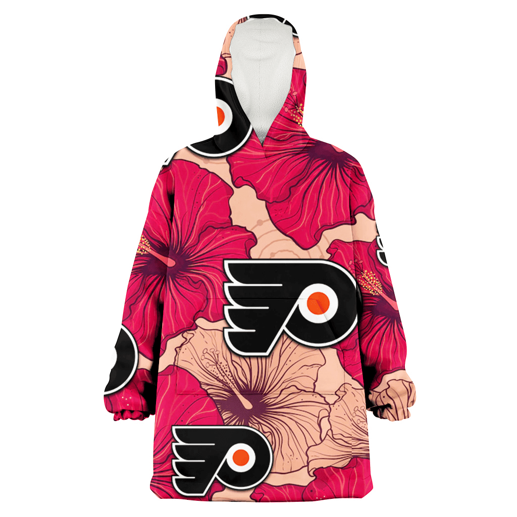 Philadelphia Flyers Red Beige Hibiscus Beige Background 3D Printed Hoodie Blanket Snug Hoodie