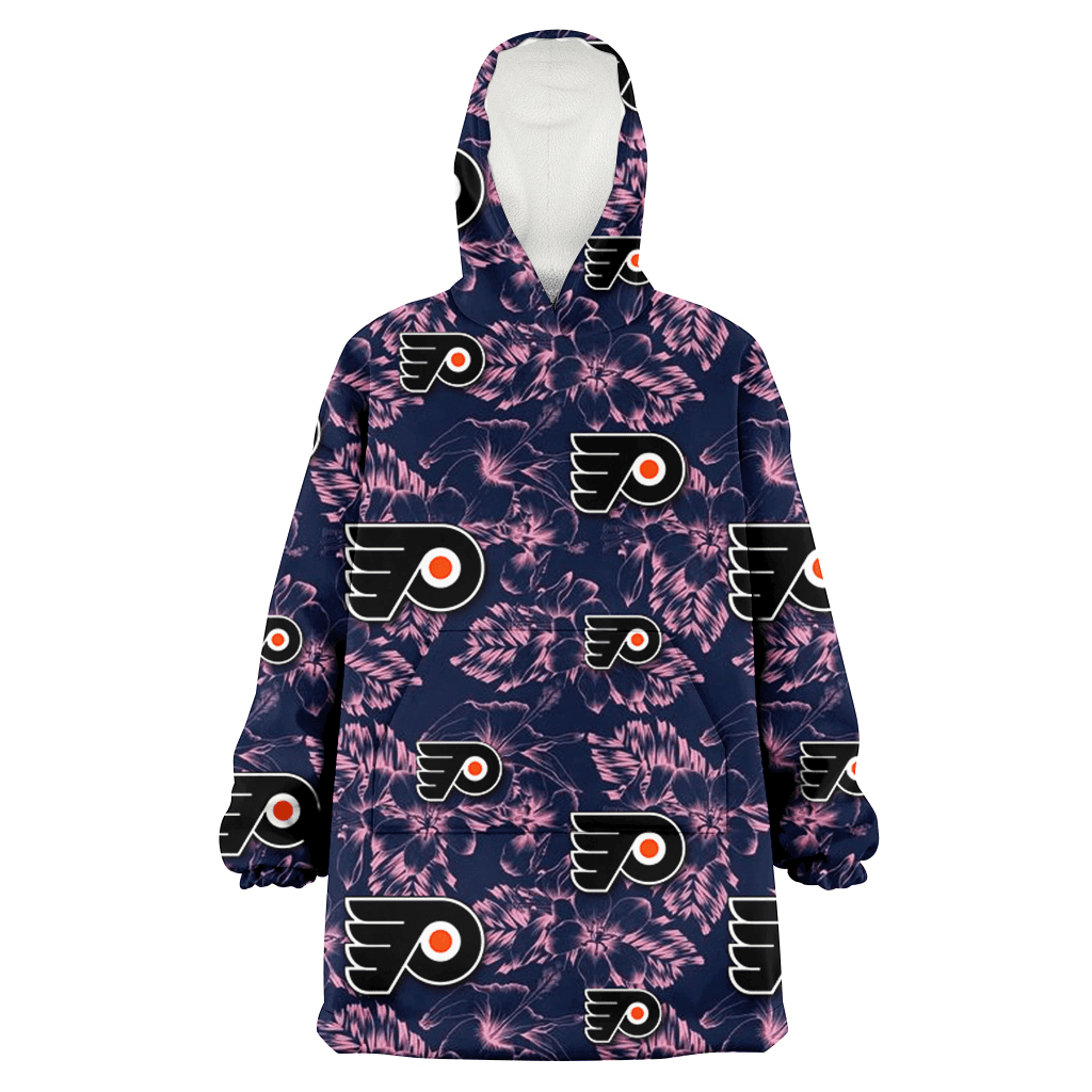 Philadelphia Flyers Thistle Sketch Hibiscus Dark Slate Blue Background 3D Printed Hoodie Blanket Snug Hoodie