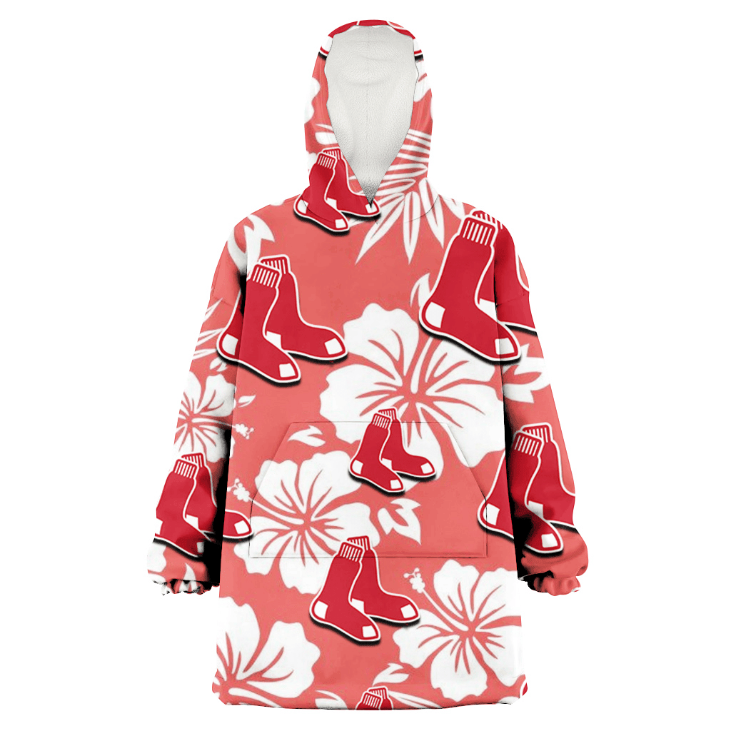 Boston Red Sox White Hibiscus Salmon Background 3D Printed Hoodie Blanket Snug Hoodie