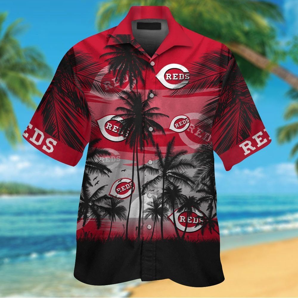 Cincinnati Reds Short Sleeve Button Up Tropical Shirt Hawaiian Shirt