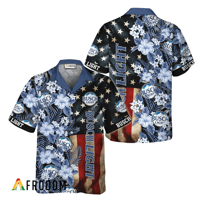 Busch Light American Flag Tropical Flower Hawaiian Shirt