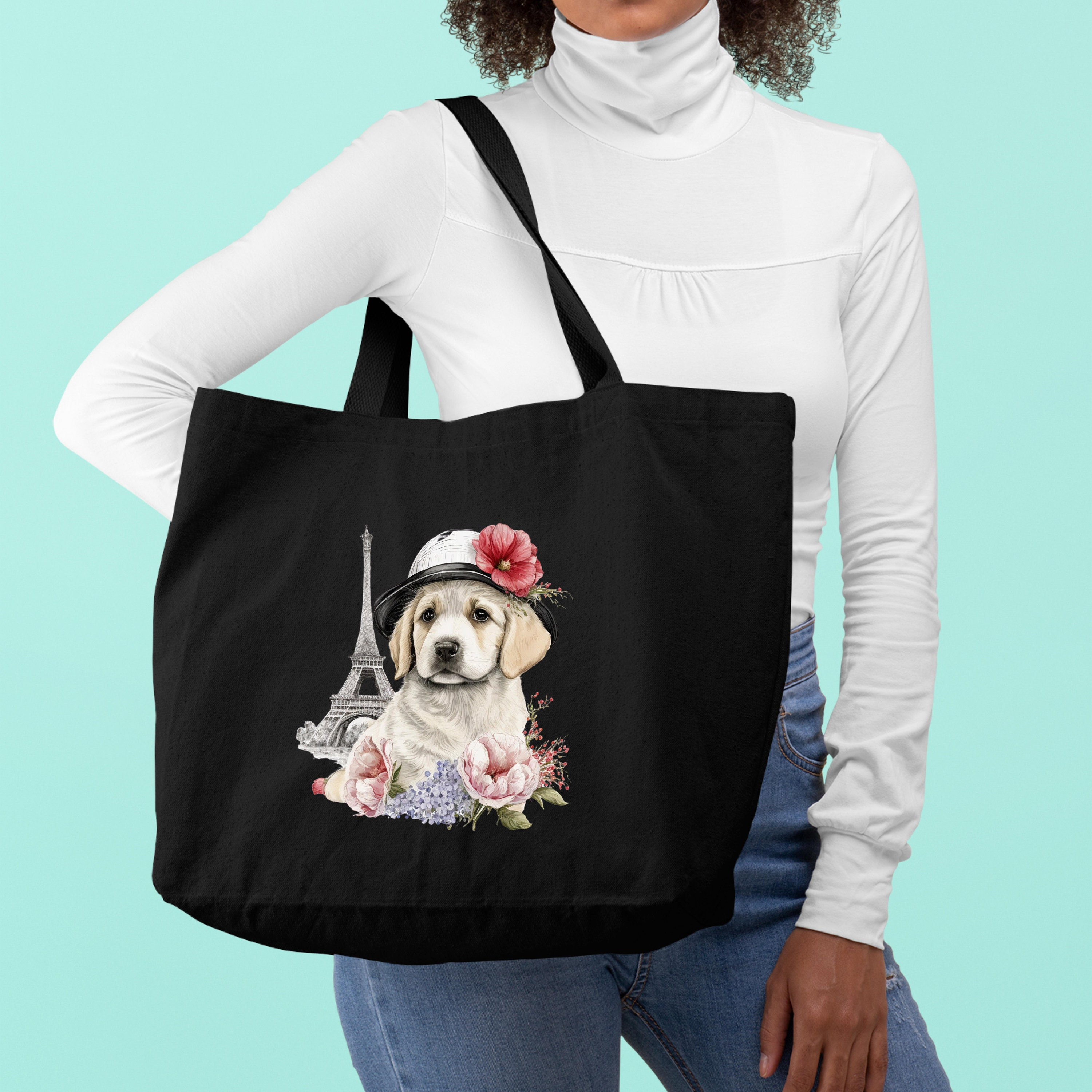 Dog in Paris Tote Bag, Paris Trip Tote Bag, Dog Mom Totes, France Vacation Gift,Eiffel Towel Lovers,Pet Owner Paris Travel Gift,Shopping Bag