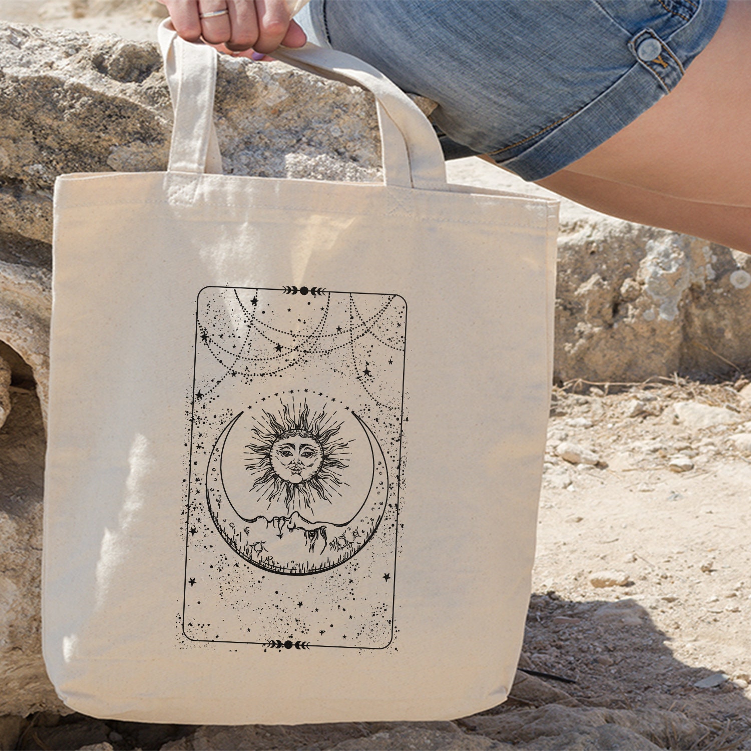 Celestial Sun And Moon Tarot Card Tote Bag, Sun Tote Bag, Moon Tote Bag, Tarot Card Tote Bag, Shopping Bag, Canvas Tote Bag