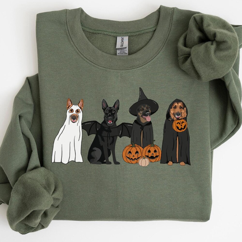 German Shepherd Halloween Sweatshirt, Ghost Dogs Sweatshirt, Halloween Dog, Halloween Shirts, Fall Sweater, Spooky Season, Dog Lover Gift x Trending 2024 X Decanow