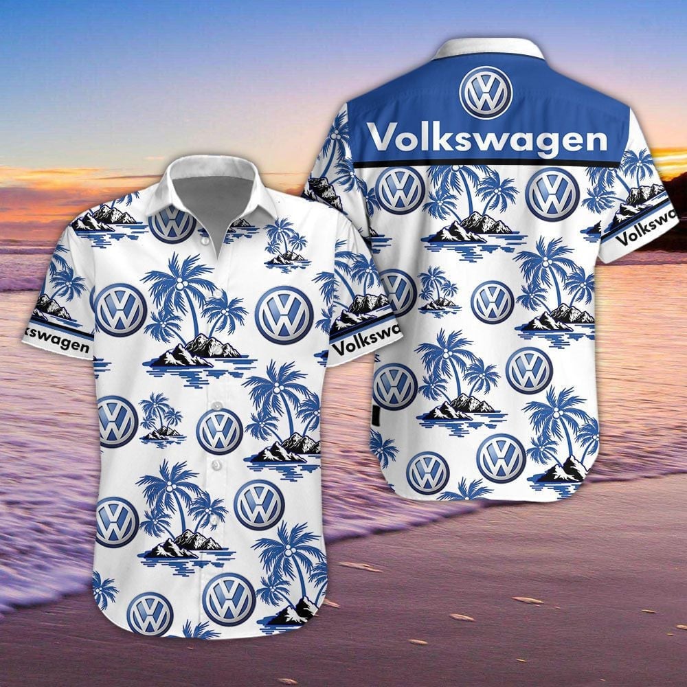Volkswagen Car Island Palm Trees And Logo 3D Hawaiian Shirt