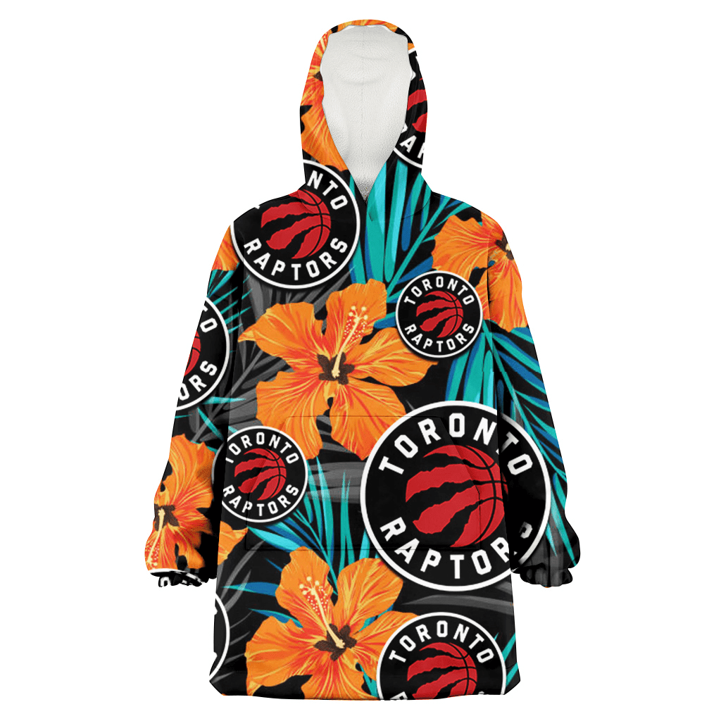 Toronto Raptors Orange Hibiscus Blue Gray Leaf Black Background 3D Printed Hoodie Blanket Snug Hoodie