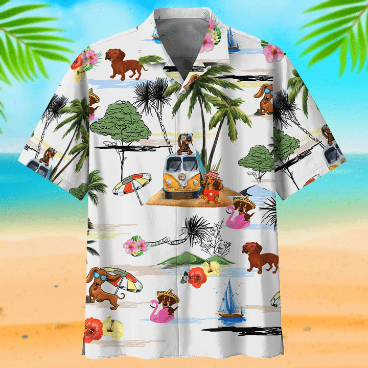 Beach And Dachshunds Cute Beach Cartoon Hawaiian Shirt