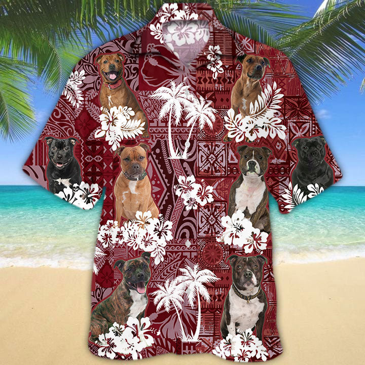 Staffordshire Bull Terrier Hawaiian Shirt, Red Hawaii Shirt For Dog Lovers