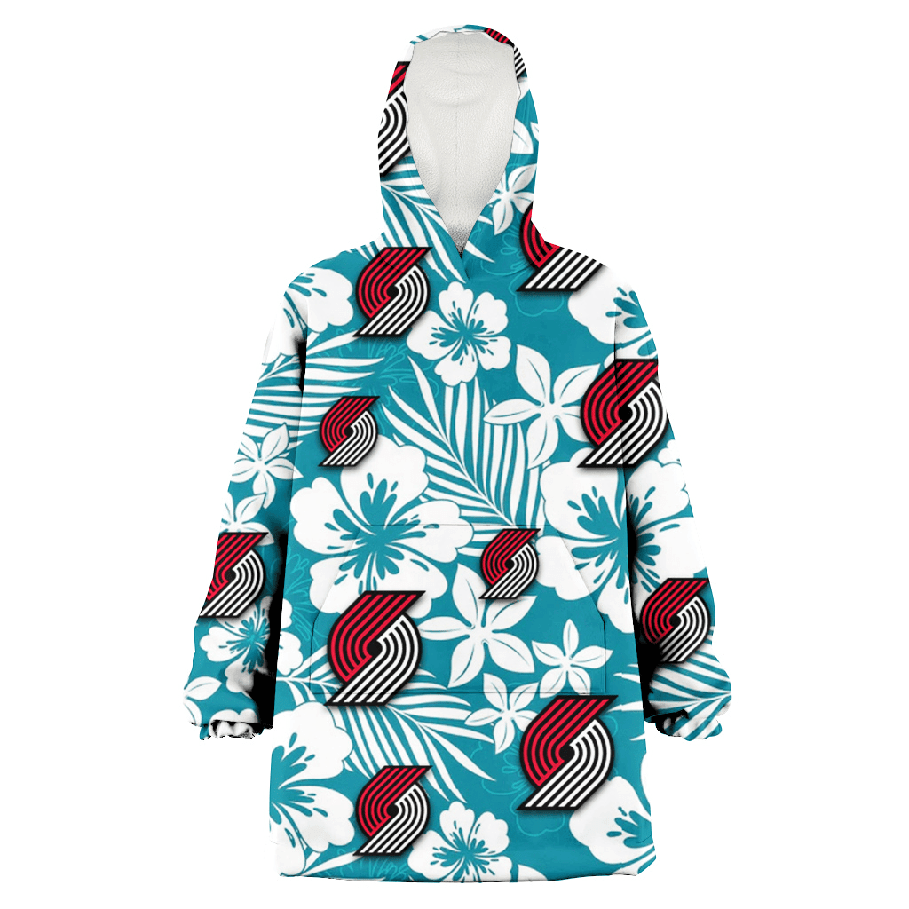 Portland Trail Blazers White Hibiscus White Porcelain Flower Light Green Background 3D Printed Hoodie Blanket Snug Hoodie