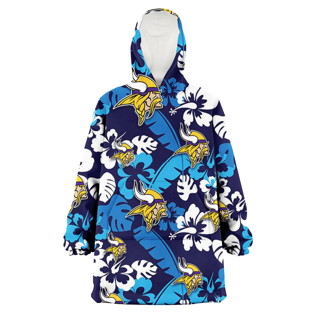 Minnesota Vikings Light Blue Hibiscus Banana Leaf Navy Background 3D Printed Hoodie Blanket Snug Hoodie