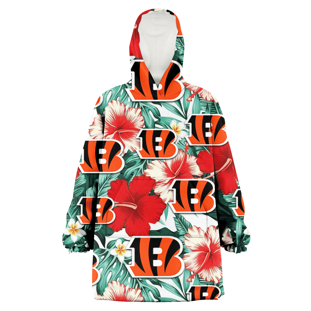 Cincinnati Bengals Red Coral Hibiscus White Porcelain Flower Banana Leaf 3D Printed Hoodie Blanket Snug Hoodie
