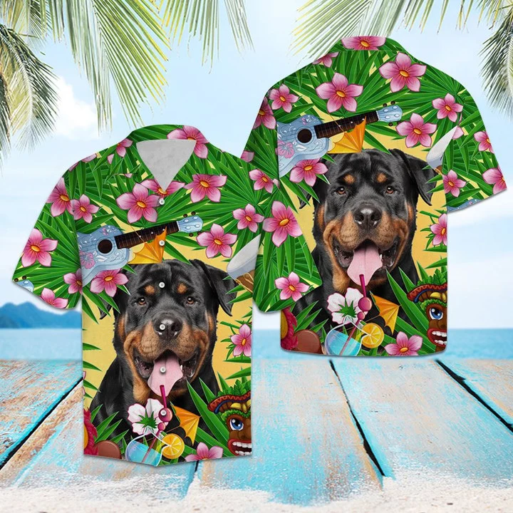 Playful Rottweiler Chilling Summer Party Pattern Hawaiian Shirt