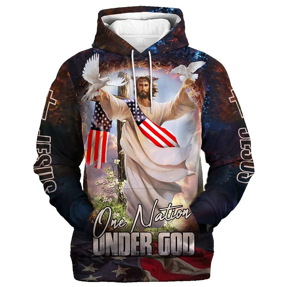 One Nation Under God Hoodie Jesus Dove 3D Hoodies Jesus Hoodie Men & Women, God 3D Printed Hoodie, Christian Apparel Hoodies
