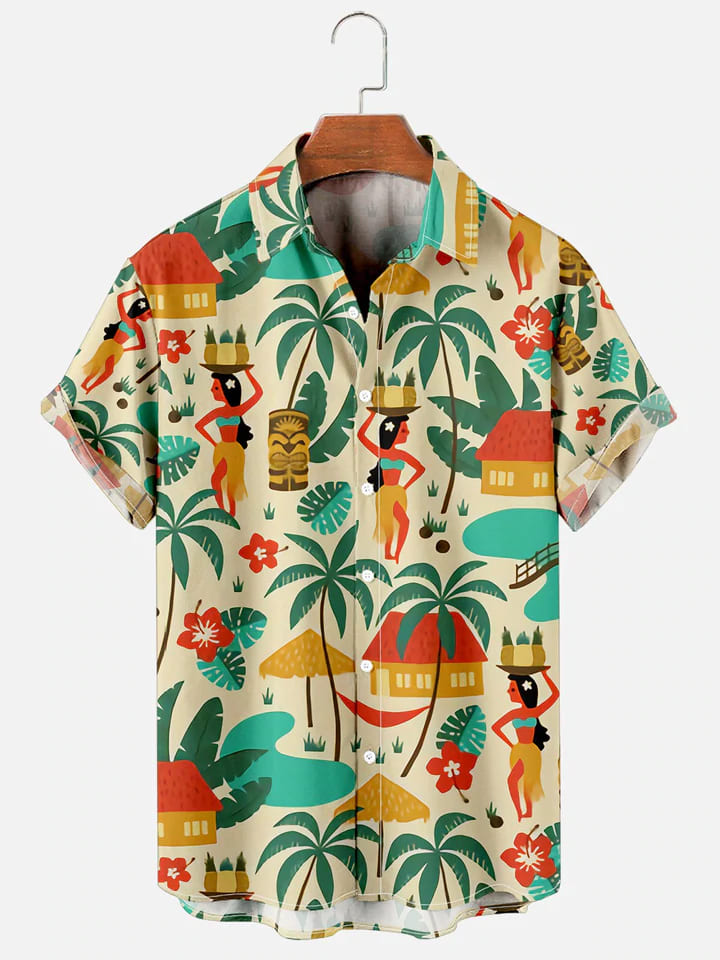 Mens Hawaiian Shirt Aloha Beach Retro Hippie Girl Hawaiian Short Sleeve Shirt