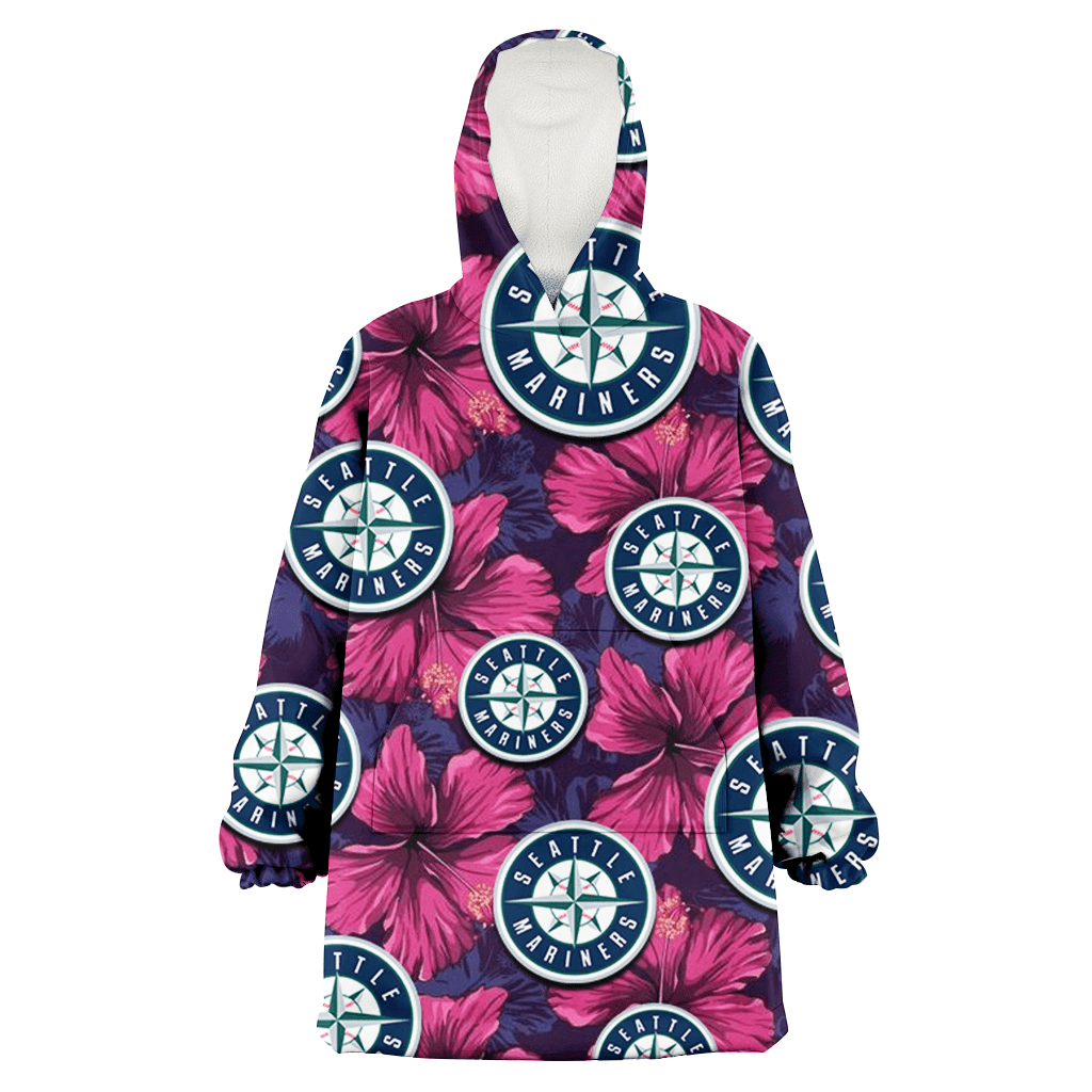 Seattle Mariners Plum Vilolet Hibiscus Dark Navy Leaf Black 3D Printed Hoodie Blanket Snug Hoodie