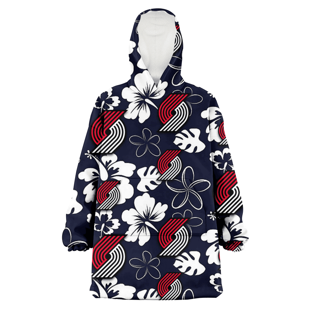 Portland Trail Blazers White Hibiscus Sketch Porcelain Flower Navy Background 3D Printed Hoodie Blanket Snug Hoodie