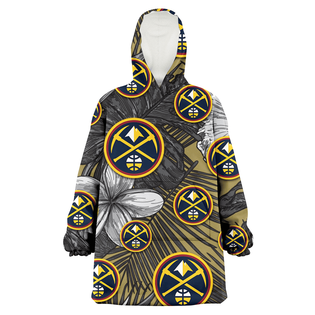 Denver Nuggets Gray Sketch Hibiscus Yellow Palm Leaf Black Background 3D Printed Hoodie Blanket Snug Hoodie