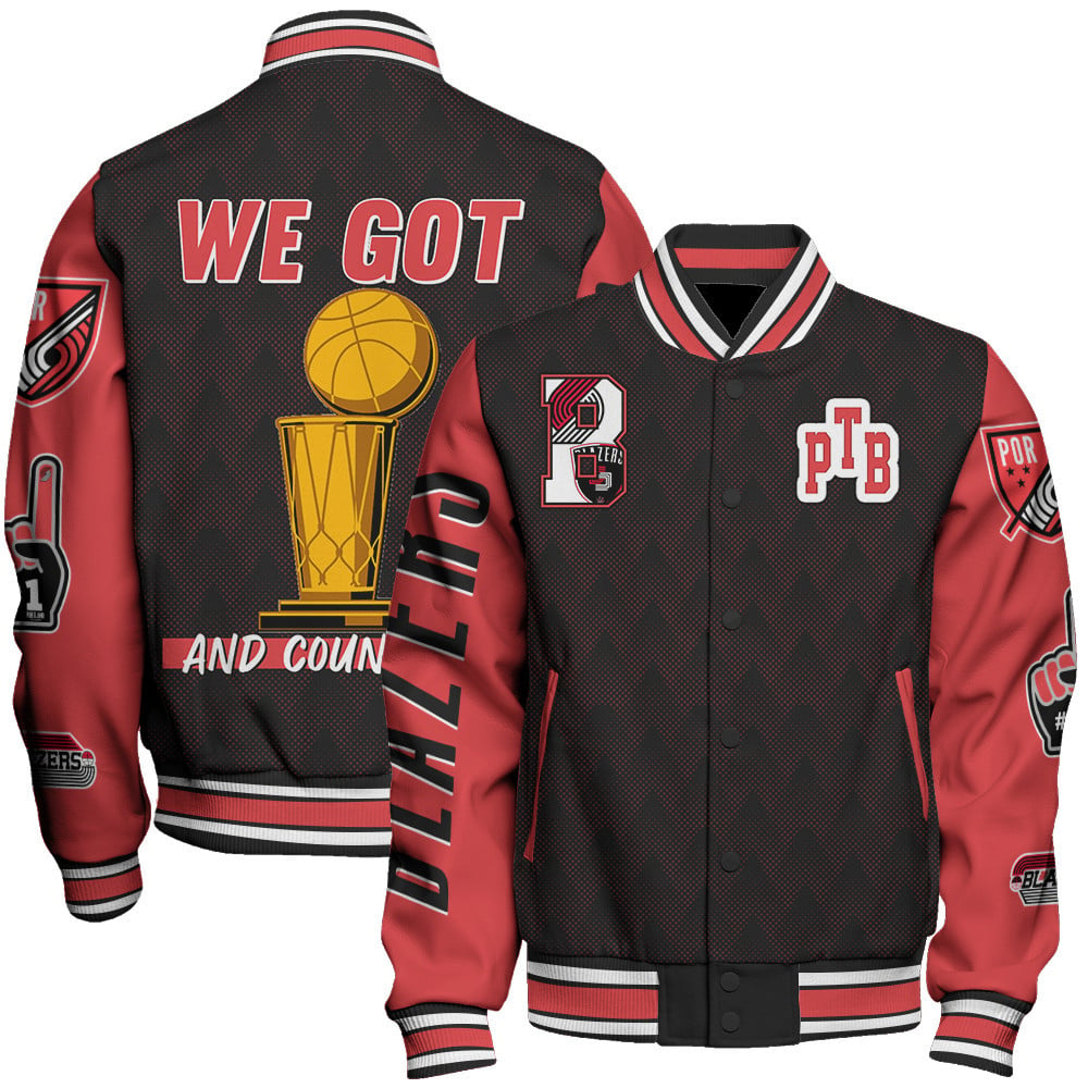 Portland Trail Blazers Team Logo Sport Pattern Trophy Varsity Jacket