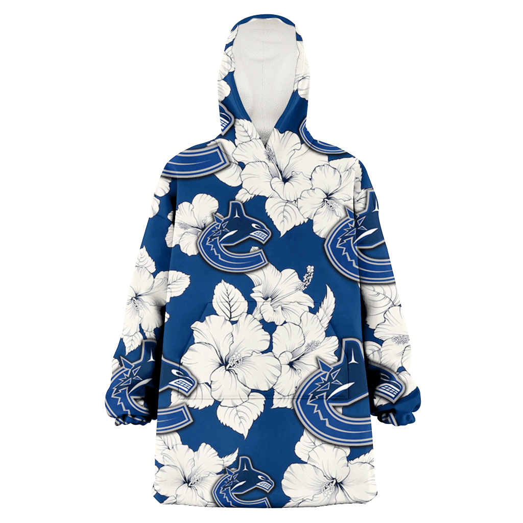 Vancouver Canucks White Big Hibiscus Blue Background 3D Printed Hoodie Blanket Snug Hoodie