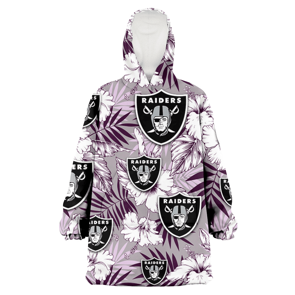 Las Vegas Raiders White Hibiscus Violet Leaves Light Grey Background 3D Printed Hoodie Blanket Snug Hoodie
