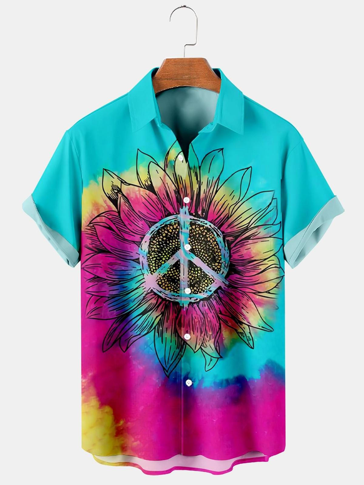 Hawaiian Gradient Hippie Sunflower Print Men’S Shirts